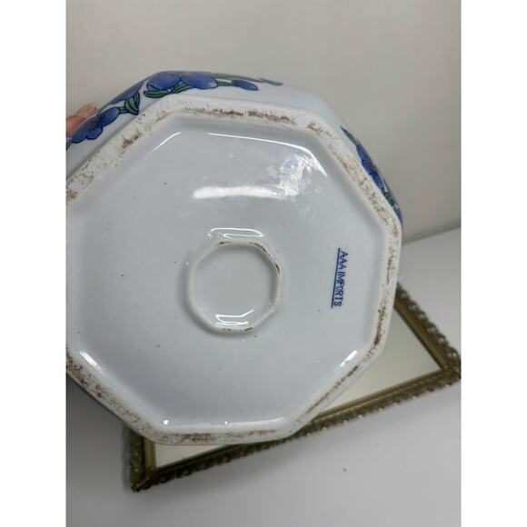 Vintage AAA Imports Hand Painted Floral Octagon Planter Blue Flowers , Grand-mil - Picture 7 of 8